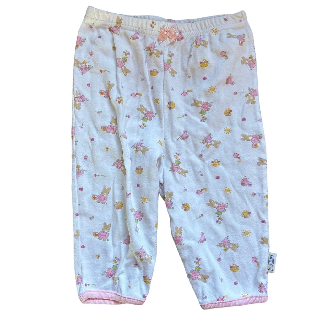 McDonalds Baby Vintage Girls Size 6-9 Months White & Pink Bunny Pants Garden